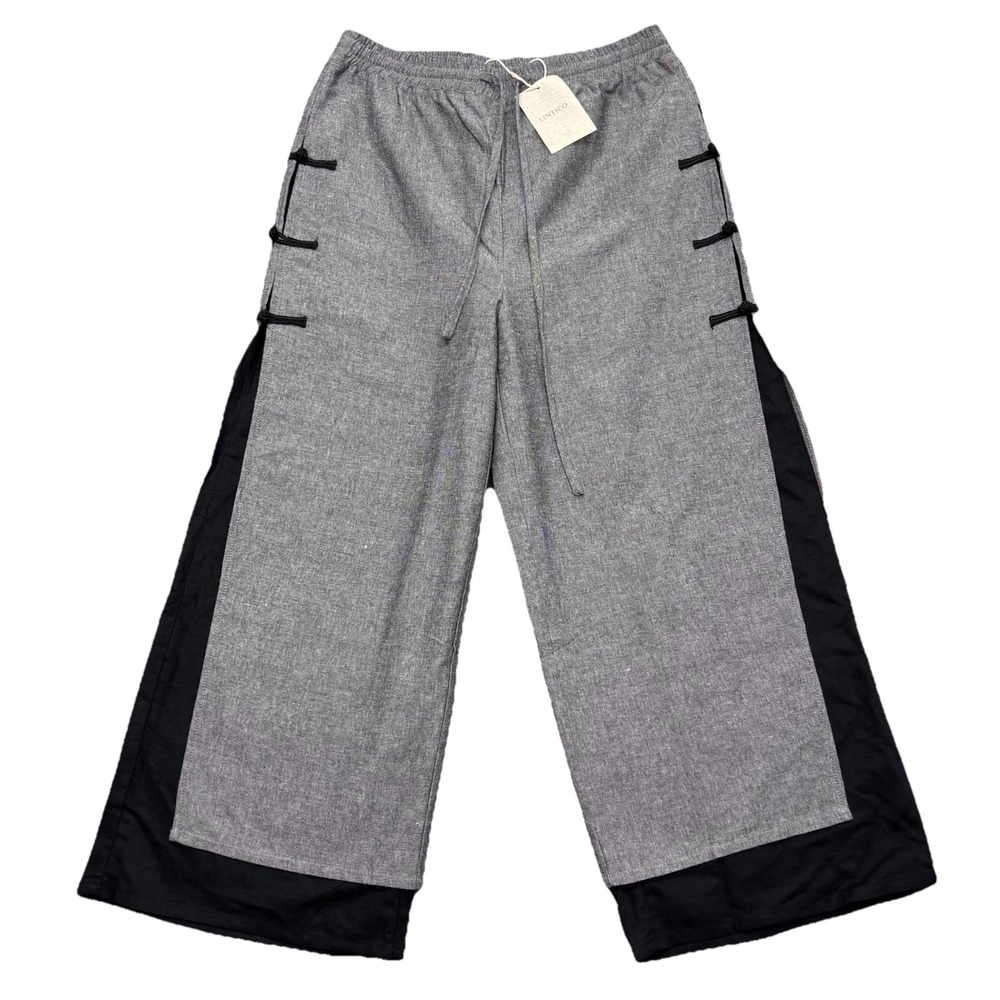 Linen Double Layer Capri Pants STELLA Wide Leg Linen Blend Grey Sz S Minimalist